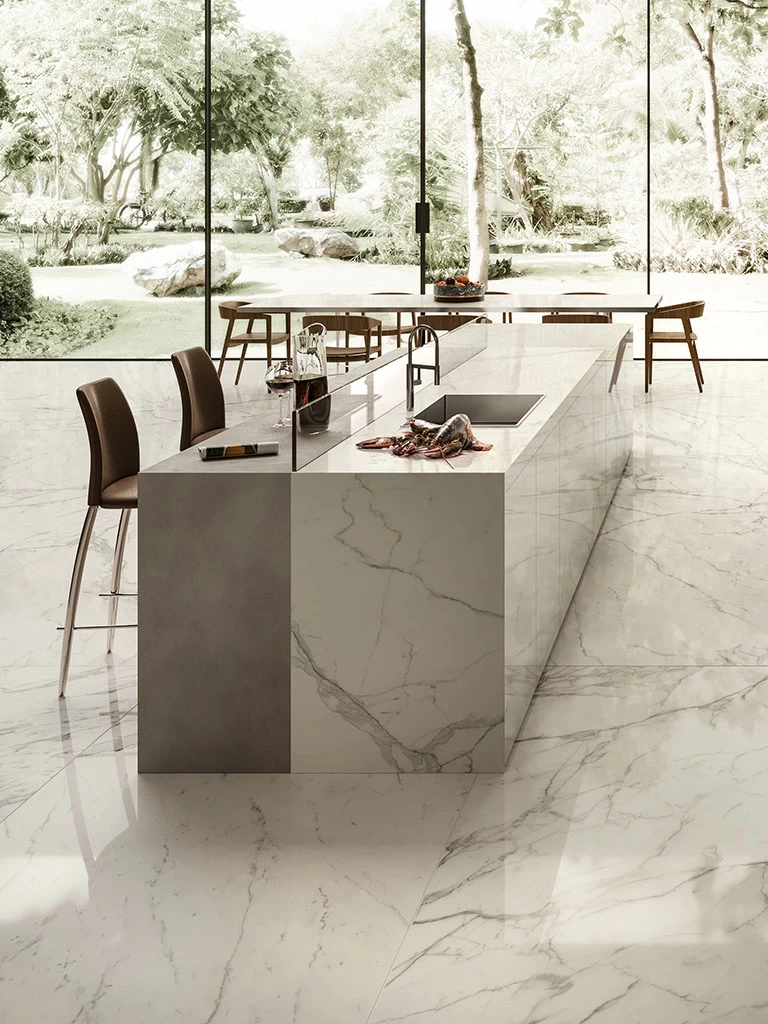 Calacatta Extra: white marble look porcelain tiles - Atlas Plan