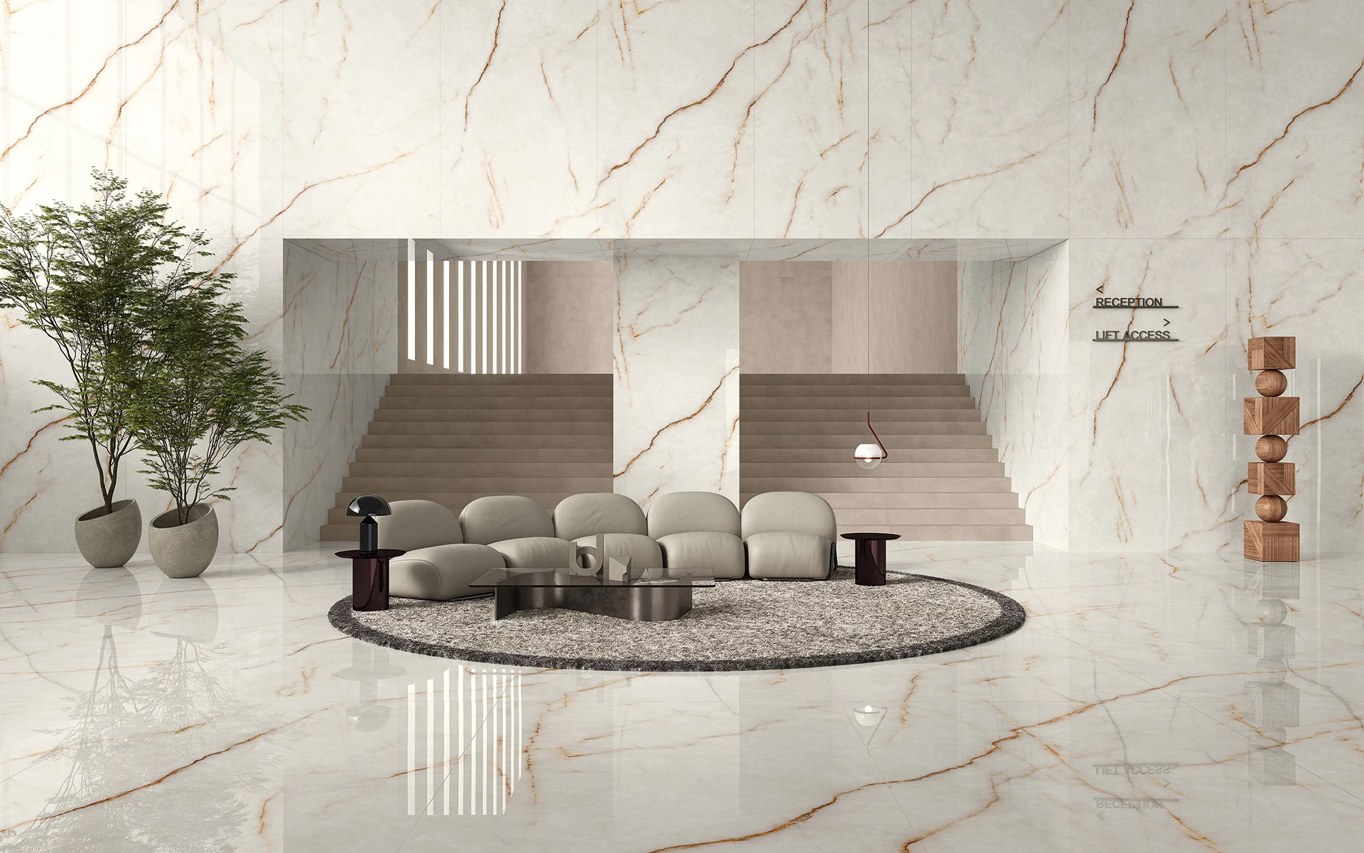 Ice Crystal marble-effect porcelain stoneware slabs for luxury interiors