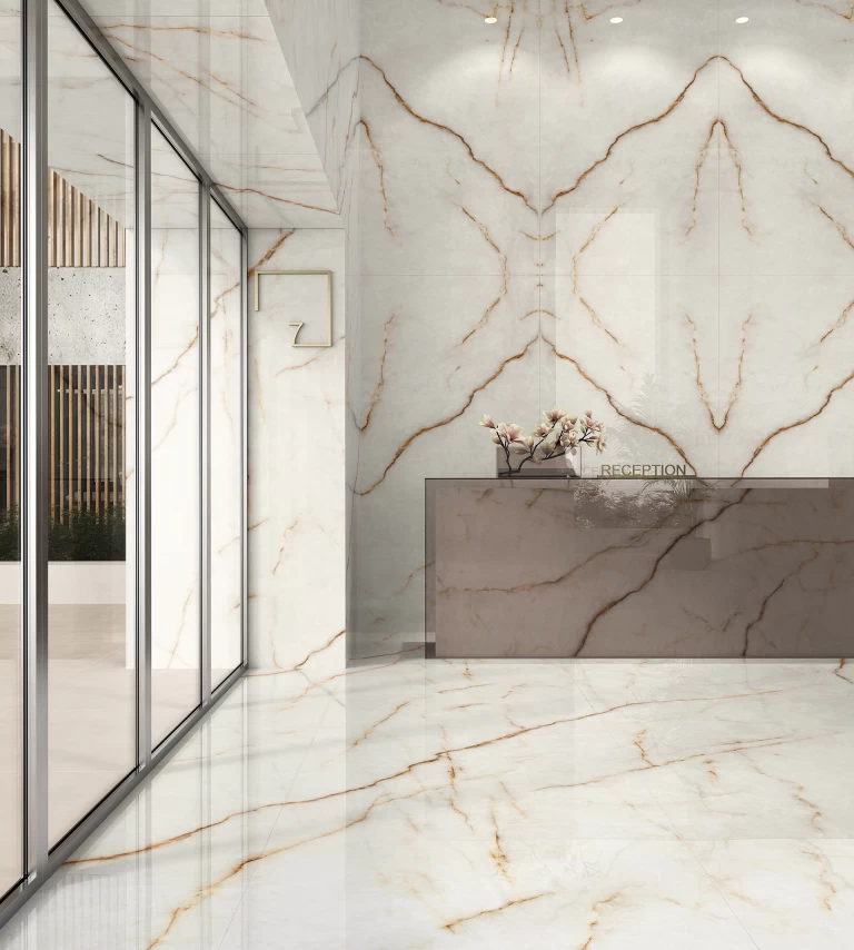 Ice Crystal by Atlas Plan large-format marble-effect tile for contemporary living rooms