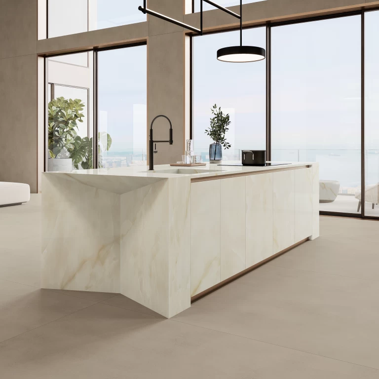 Onyx White: large format slabs for kitchen island cladding