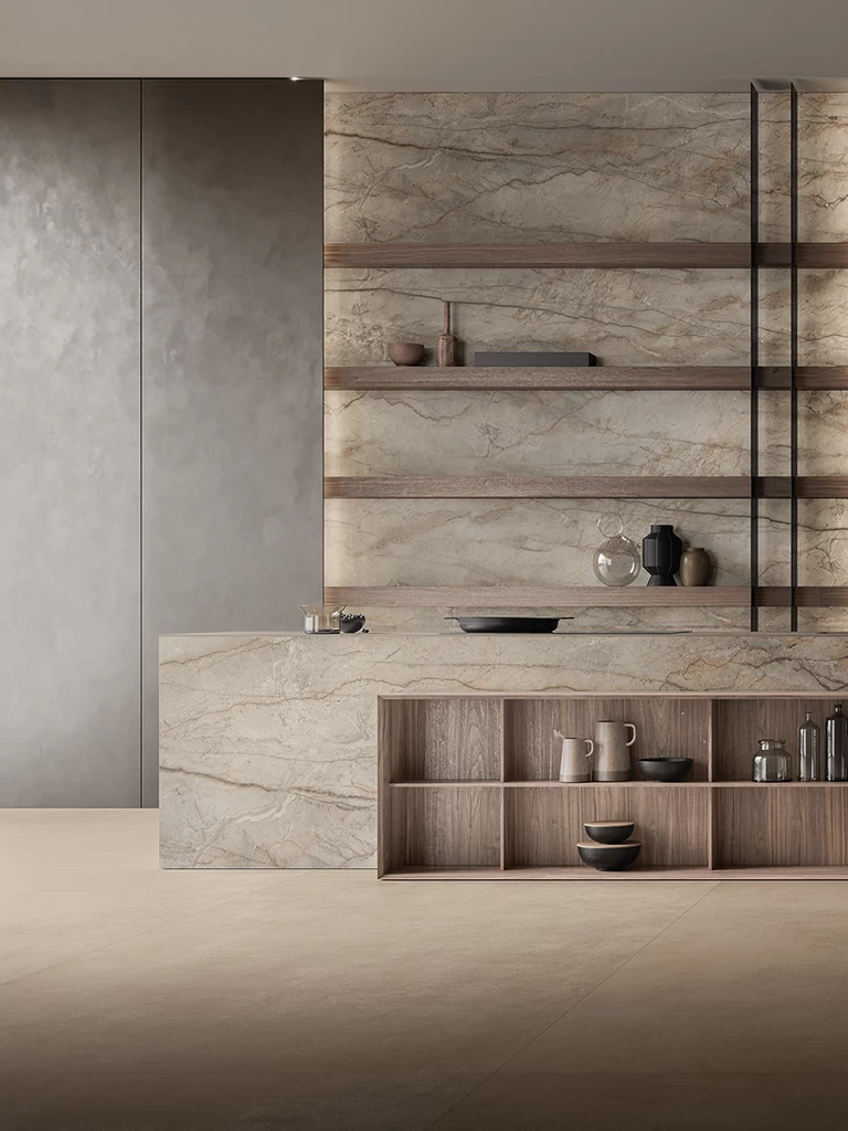 Cocina de gres porcelánico Silver Root de Atlas Plan