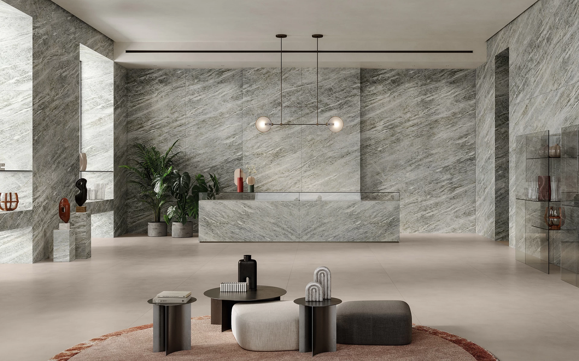 Piastrella gres porcellanato Sky Stone grigio celeste Atlas Plan grande formato