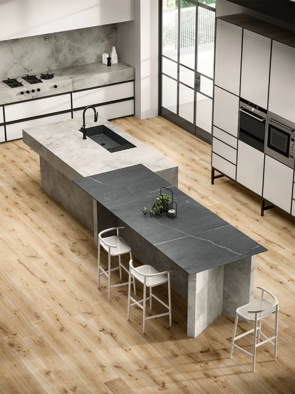 Grey and black porcelain stoneware kitchen island - Atlas Plan