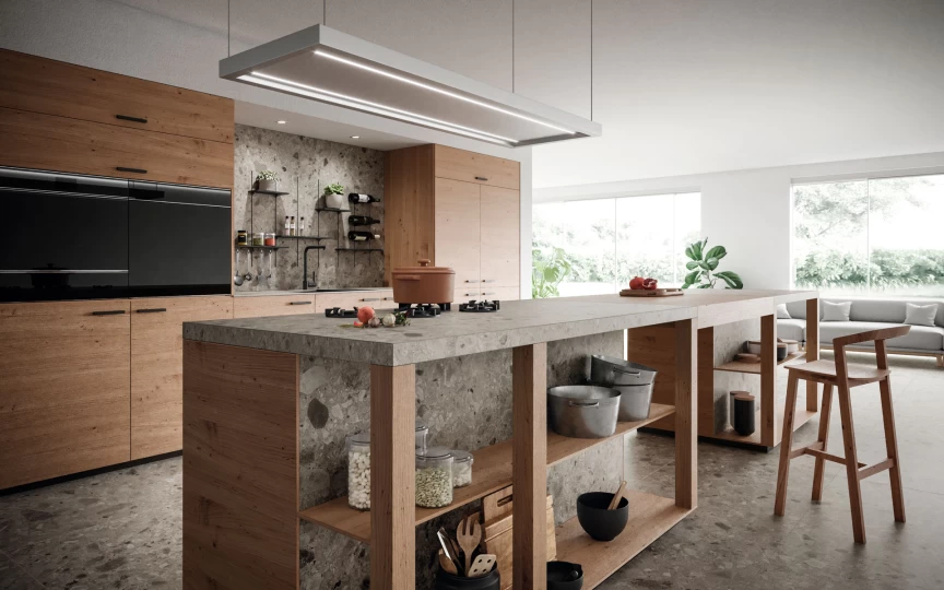 Cucina classica in legno e gres effetto pietra – Atlas Plan
