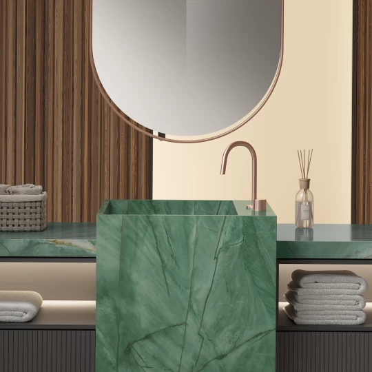 Lavabo verde de gres porcelánico efecto mármol – Atlas Plan