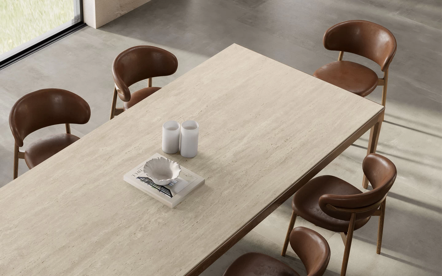 Atlas Plan travertine-effect porcelain tile table