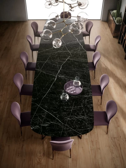 Tischplatte aus schwarzem Feinsteinzeug in Marmor-Optik Atlas Plan