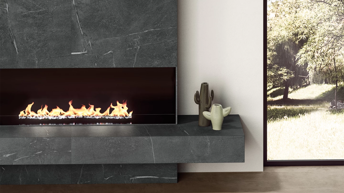 Atlas Plan porcelain tile fireplace