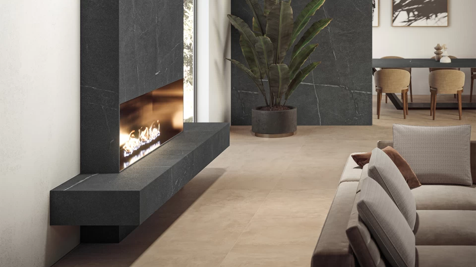 Atlas Plan porcelain tile fireplace