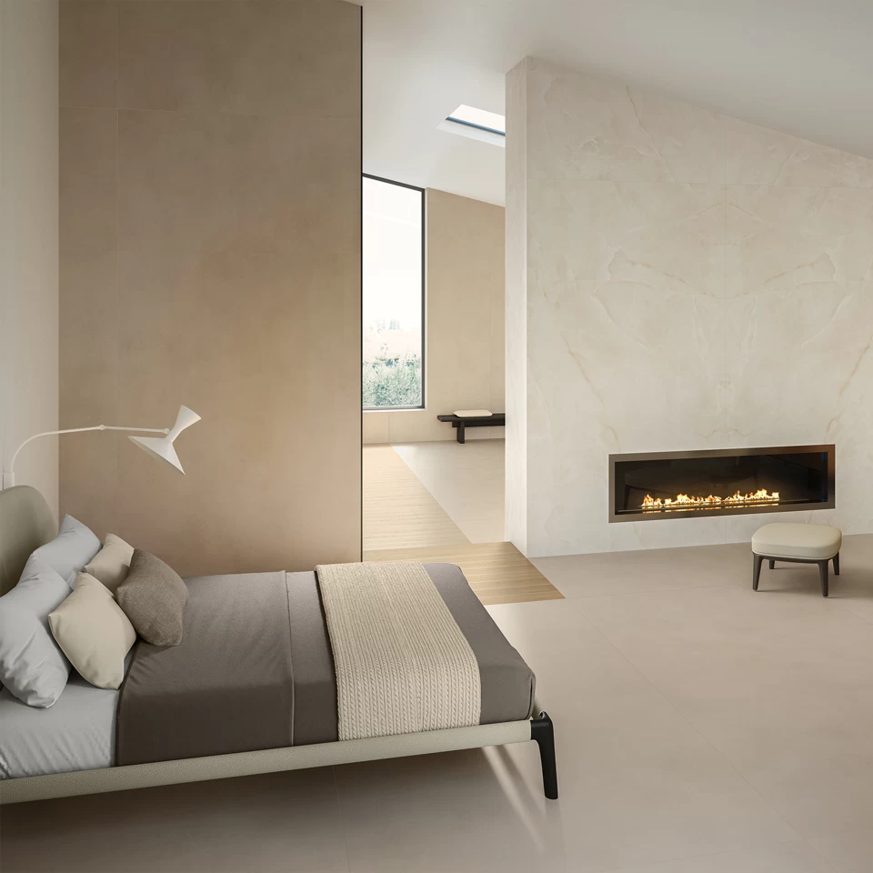 Marble-effect porcelain stoneware in Cream Prestige by Atlas Plan