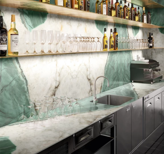Revêtement de comptoir de bar effet marbre vert Atlas Plan