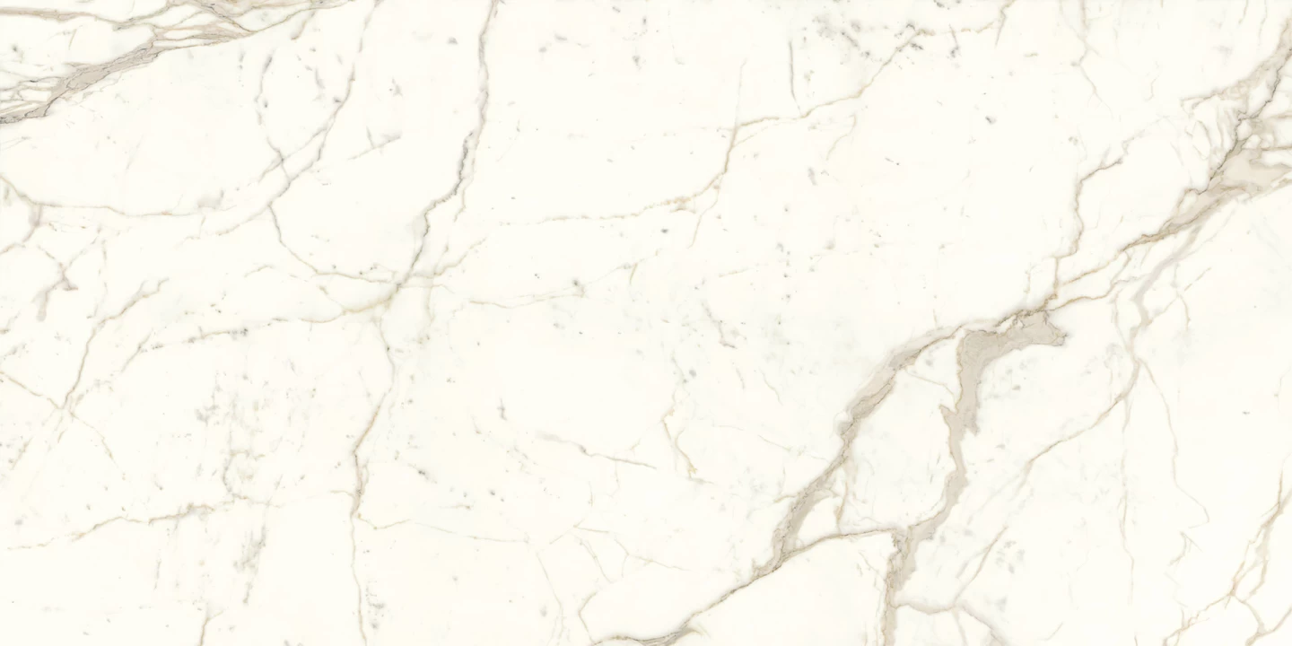 azulejo de gres porcelánico efecto mármol blanco Calacatta Prestigio de Atlas Plan