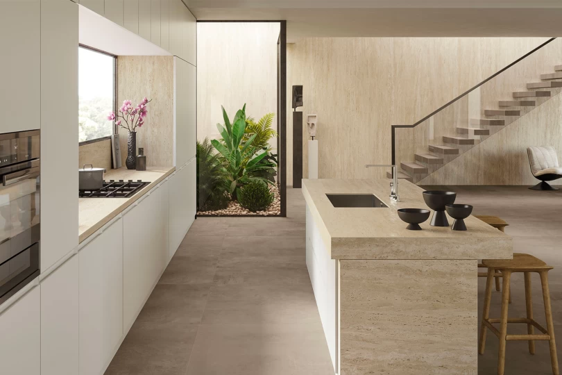 Large porcelain tiles minimalist interior design