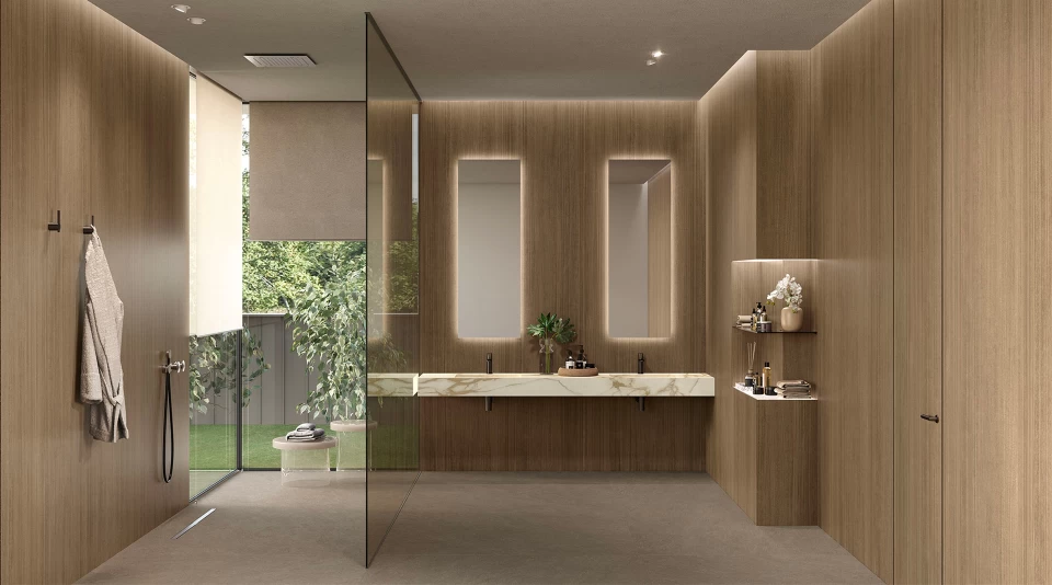 Gres efecto madera baño