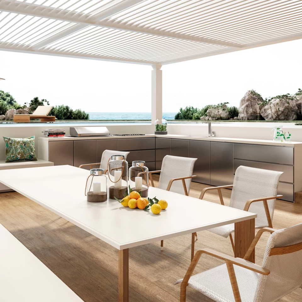 An outdoor kitchen worktop