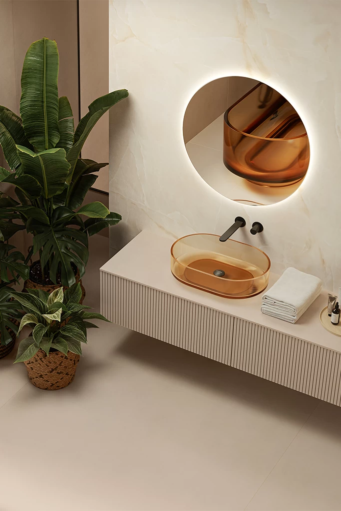 Mobile bagno con lavabo integrato in gres porcellanato