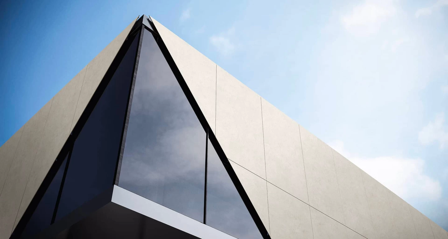 Exterior façade clad in Atlas Plan porcelain stoneware