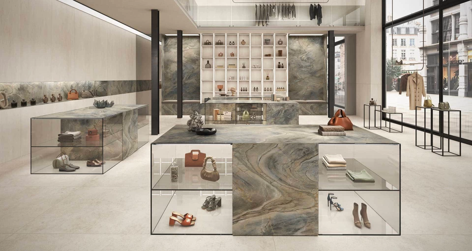 Commercial space with large-format Atlas Plan accent surfaces